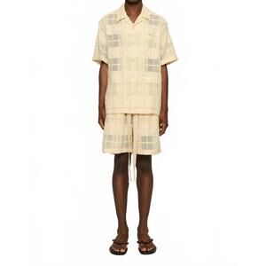 NEW CMMN SWDN enzo textured shorts in beige sheer check